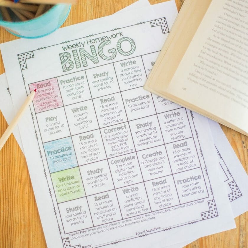 Differentiated Homework - Homework Bingo Board