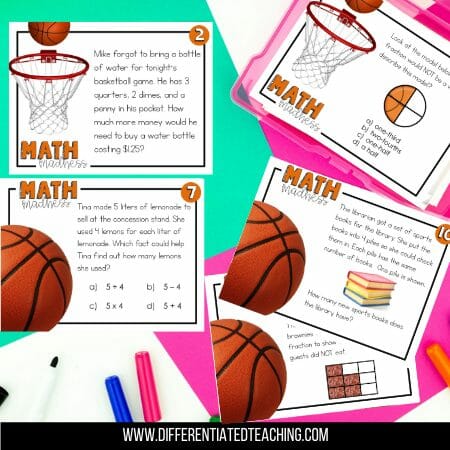 basketball math test prep task cards